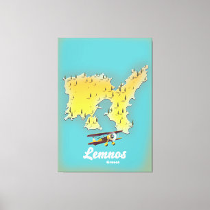 Lemnos Griekenland retro kaart Canvas Afdruk
