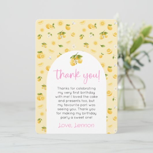 Lemon 1e verjaardag foto Dank u Kaart (Staand voorkant)