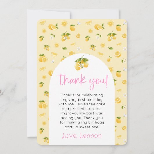 Lemon 1e verjaardag foto Dank u Kaart (Voorkant)