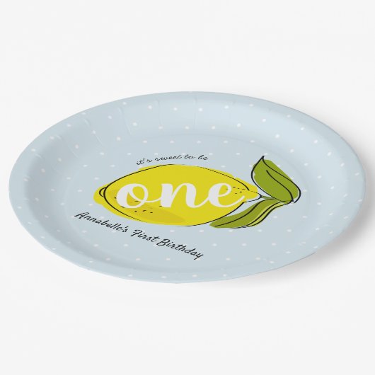 Lemon 1e Verjaardag Lichtblauw Papier Bord (Gekanteld)