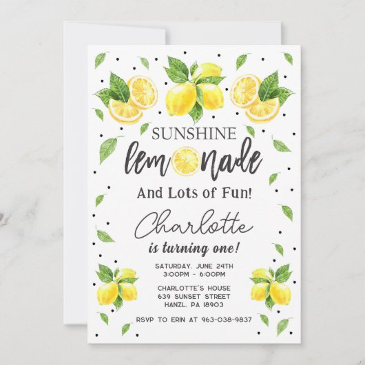 Lemon 1e verjaardag uitnodiging (Voorkant)
