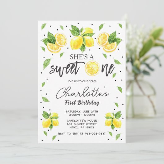 Lemon 1e verjaardag uitnodiging (Staand voorkant)