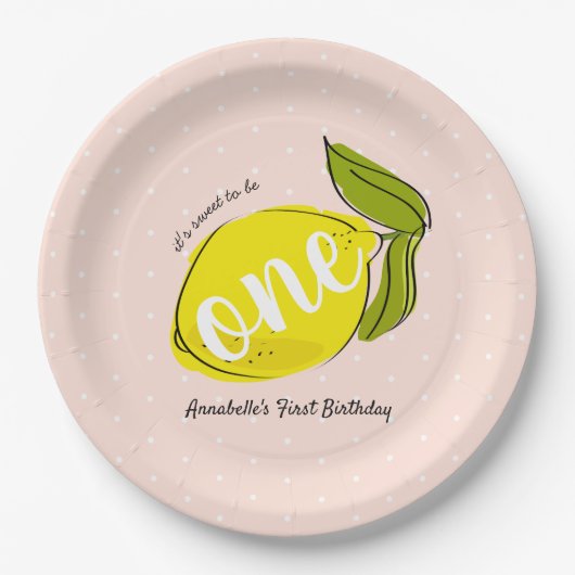 Lemon 1st Birthday Blush Pink Paper Bord (Voorkant)