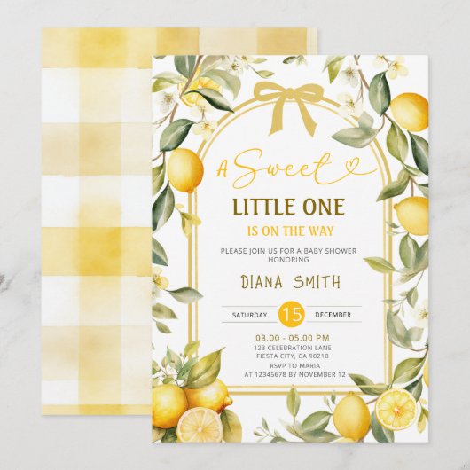 Lemon A Sweet Little One Baby shower Uitnodigen Kaart (Voorkant / Achterkant)