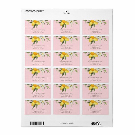 Lemon Address Label (Full Sheet)