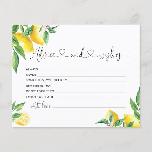 Lemon-advies en wensen vrijgezellenfeest kaart (Voorkant)