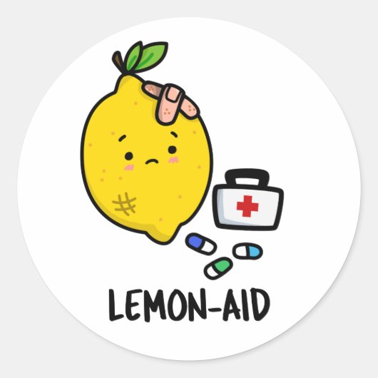 Lemon-aid Funny First Aid Lemon Pun Ronde Sticker (Voorkant)