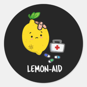 Lemon-aid Grappig EHBO Lemon Pun Dark BG Ronde Sticker
