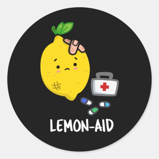 Lemon-aid Grappig EHBO Lemon Pun Dark BG Ronde Sticker (Voorkant)