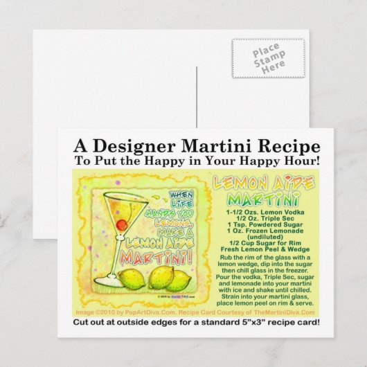 Lemon Aide Martini Recept Briefkaart (Voorkant / Achterkant)