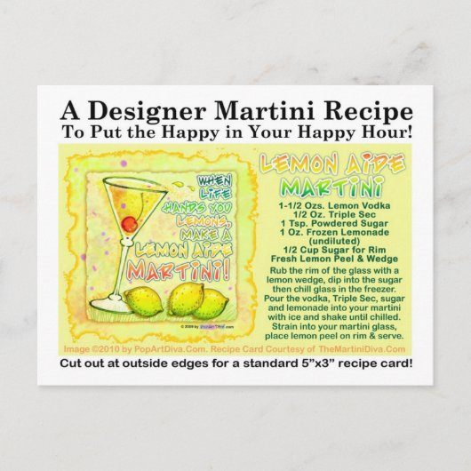 Lemon Aide Martini Recept Briefkaart (Voorkant)