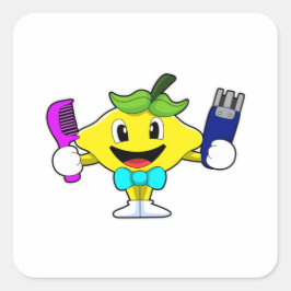 Lemon als hairdresser met Comb & Razor Vierkante Sticker
