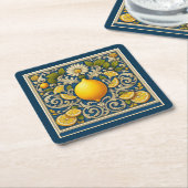 Lemon Amalfi Blue Mediterranean Art Nouveau Kartonnen Onderzetters (Schuin)