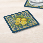 Lemon Amalfi Blue Mediterranean Art Nouveau Kartonnen Onderzetters (Schuin)
