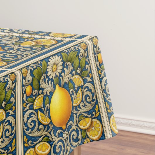 Lemon Amalfi Blue Mediterranean Art Nouveau Tafelkleed (Voorbeeld)