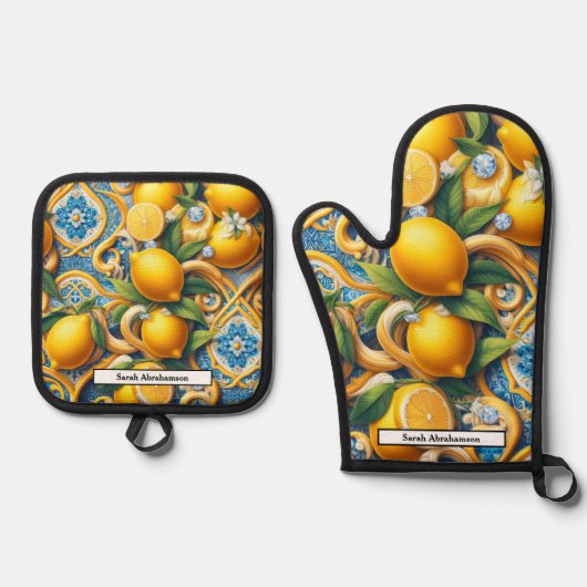 Lemon Amalfi Coast Diamonds Ovenwant & Pannenlap Set (Voorkant)