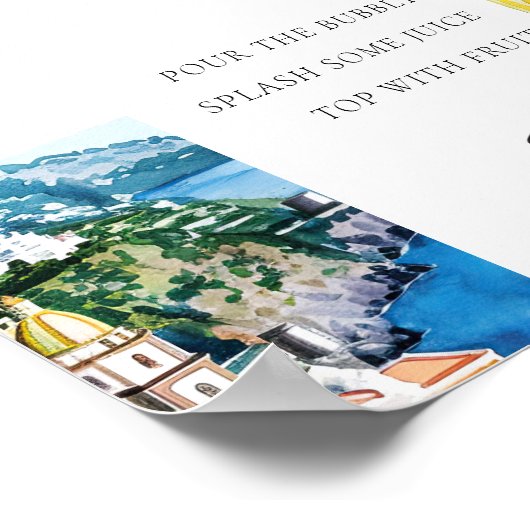 Lemon Amalfi Coast Mimosa Bar Teken Vrijgezellenfe Poster (Hoek)