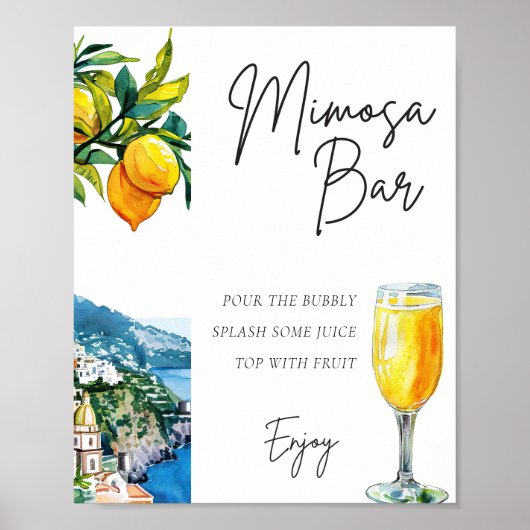 Lemon Amalfi Coast Mimosa Bar Teken Vrijgezellenfe Poster (Voorkant)