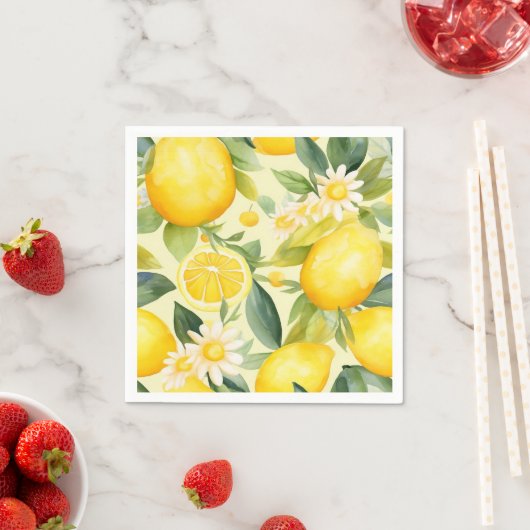 Lemon and Daisy Watercolor Pattern Servet (Insitu)
