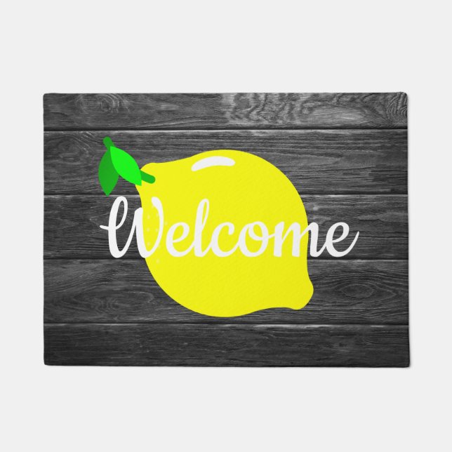 Lemon and Faux Wood "Welcome" Deurklep Deurmat (Voorkant)