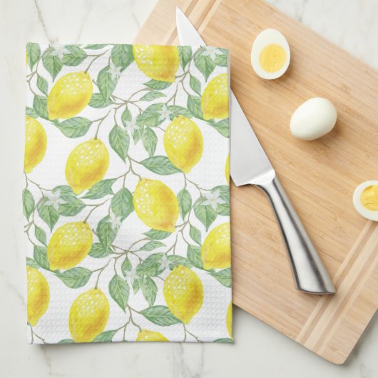 Lemon and Leaves Pattern Theedoek (Quarter Fold)