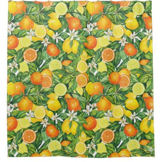 Lemon and Orange Botanical Pattern Douchegordijn (Voorkant)