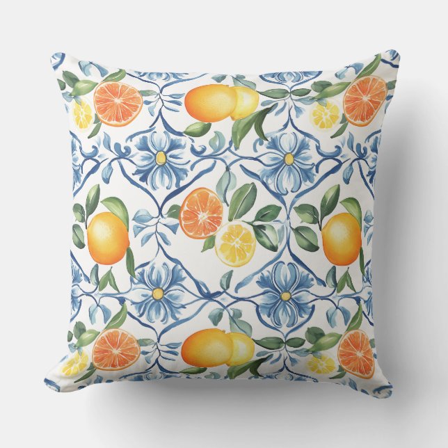 Lemon and Orange Mediterranean Throw Pillow Buitenkussen (Voorkant)
