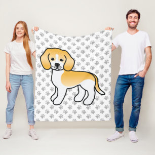 Lemon and White Beagle Cartoon Dog and Paws Fleece Deken