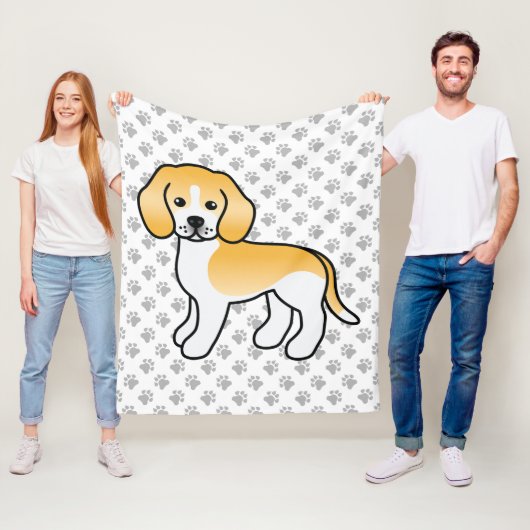Lemon and White Beagle Cartoon Dog and Paws Fleece Deken (In situ)