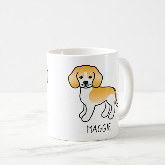 Lemon and White Beagle Cartoon Dog & Custom Text Koffiemok (Voorkant rechts)
