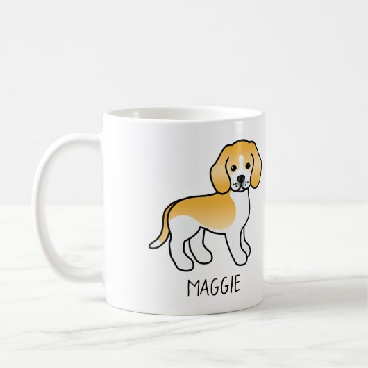 Lemon and White Beagle Cartoon Dog & Custom Text Koffiemok (Links)