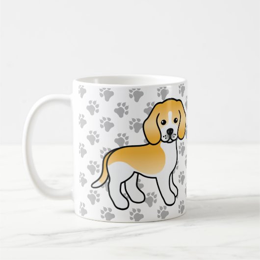 Lemon and White Beagle Cartoon Dog & Paws Koffiemok (Links)
