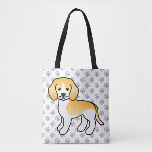 Lemon and White Beagle Cartoon Dog & Paws Tote Bag (Voorkant)