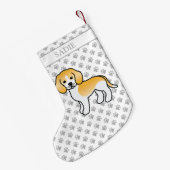 Lemon and White Beagle Cute Cartoon Dog & Name Kleine Kerstsok (Achterkant (Hangend))