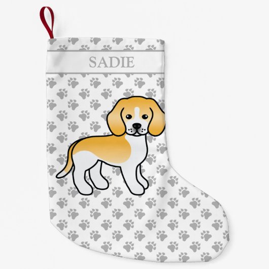 Lemon and White Beagle Cute Cartoon Dog & Name Kleine Kerstsok (Voorkant)