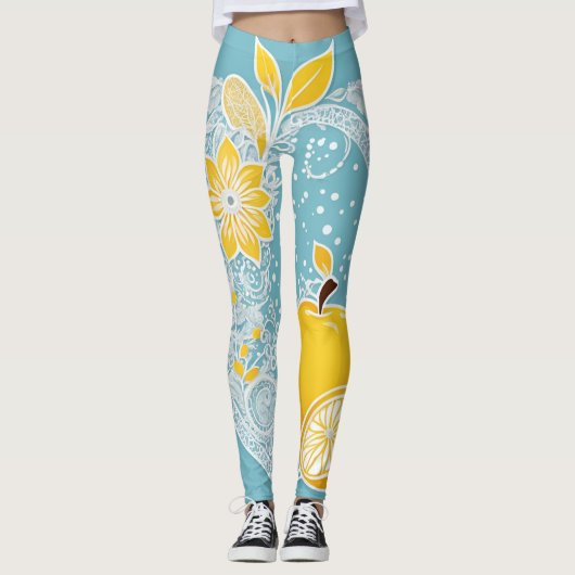 Lemon Aqua AI art Leggings (Voorkant)