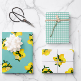 Lemon Aqua Gingham Inpakpapier Vel