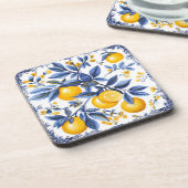 Lemon Azulejo met blauwe elementen Bier Onderzetter (Linkerzijde)