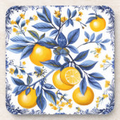 Lemon Azulejo met blauwe elementen Bier Onderzetter (Voorkant)