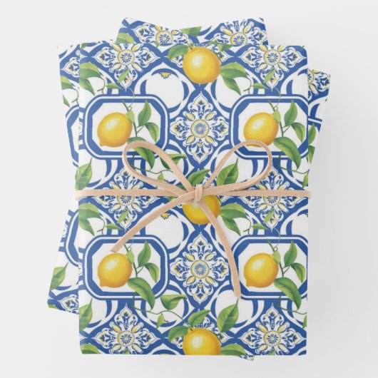 Lemon Azulejo Tegels Patroon Inpakpapier Vel (In situ)