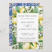 Lemon Azure Summer Greenery Save the Date Kaart (Voorkant / Achterkant)