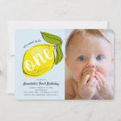 Lemon Baby Blue Foto 1e verjaardag Uitnodiging (Voorkant)
