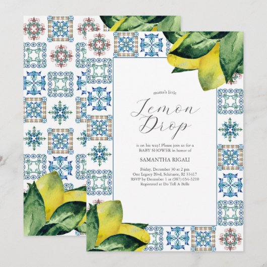 Lemon Baby Douche Uitnodigingen Lemondrop Thema (Voorkant / Achterkant)