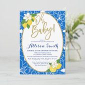 Lemon Baby shower Baby Boy Blauw Geel Goud Kaart (Staand voorkant)