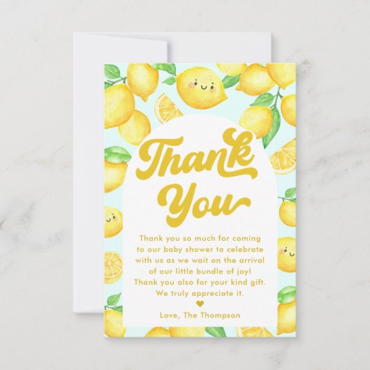 Lemon Baby shower Bedankkaart (Voorkant)