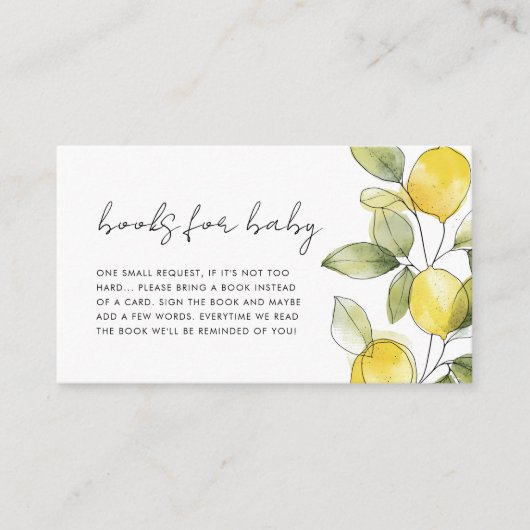 Lemon Baby shower Books for Baby Informatiekaartje (Voorkant)