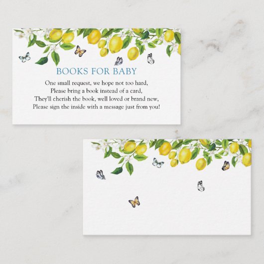 Lemon Baby shower Books for Baby Informatiekaartje (Voorkant / Achterkant)