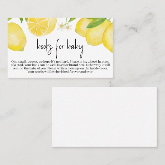 Lemon Baby shower Books for Baby Visitekaartje (Voorkant / Achterkant)