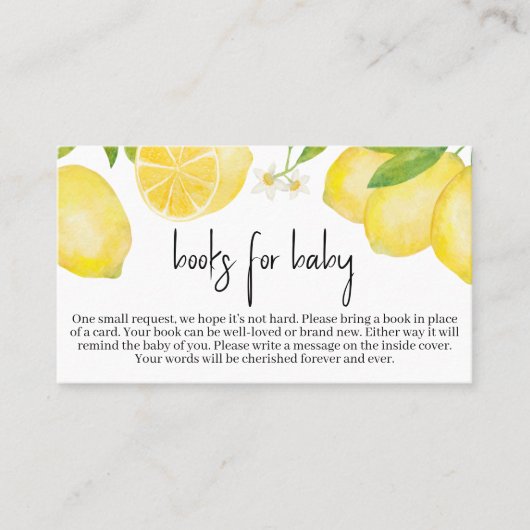 Lemon Baby shower Books for Baby Visitekaartje (Voorkant)