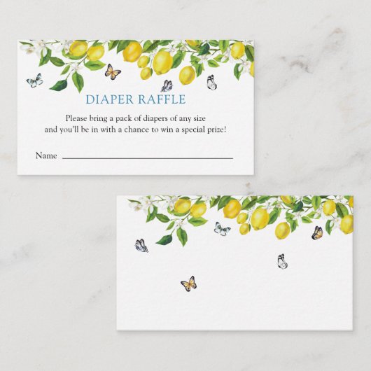 Lemon Baby shower Diaper Raffle Informatiekaartje (Voorkant / Achterkant)